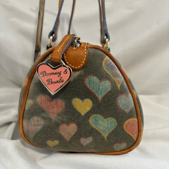 Dooney & Bourke Coated Canvas Heart Print Small Barrel Shoulder Bag Brown - Picture 7 of 14